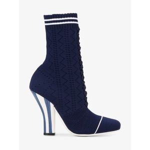 FENDI Blue Knit Rockoko Runway Ankle Booties 38.5